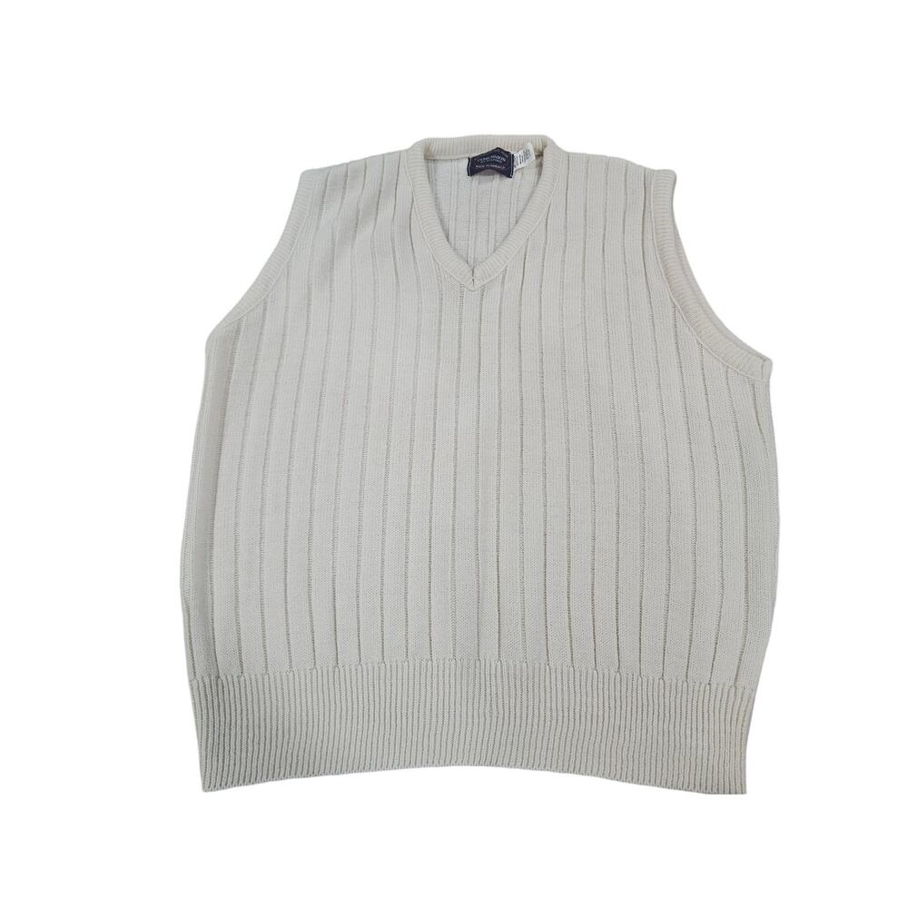 Vintage Ivory Sweater Vest Made USA Preppy Quiet Luxury L